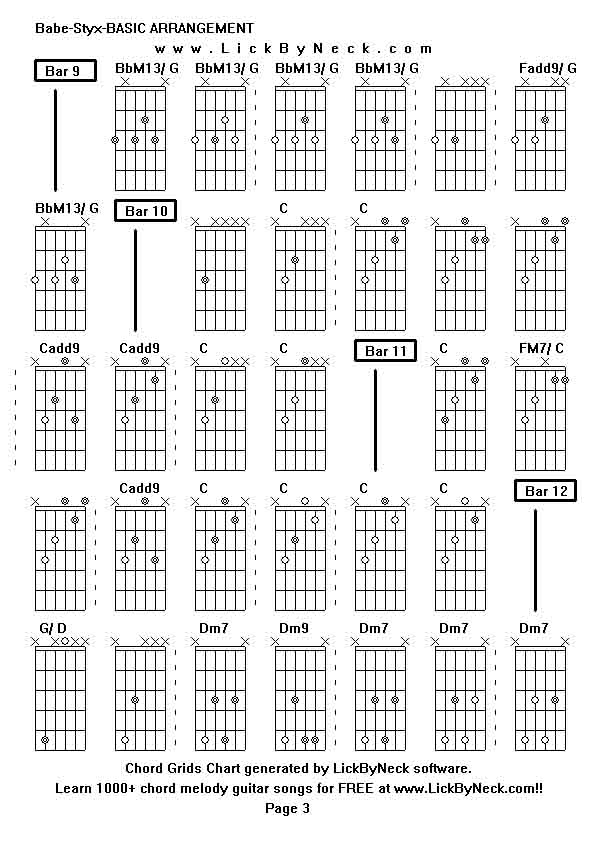 Chord Grids Chart of chord melody fingerstyle guitar song-Babe-Styx-BASIC ARRANGEMENT,generated by LickByNeck software.